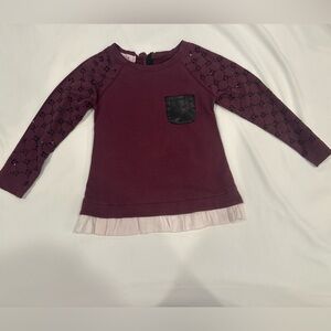 Burgundy Long Sleeve Dress with Black Pocket